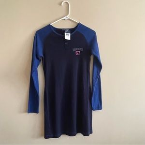 Vintage NOS Ralph Lauren Y2K Dress Preppy Girls L Blue/Navy Baseball Henley NWT